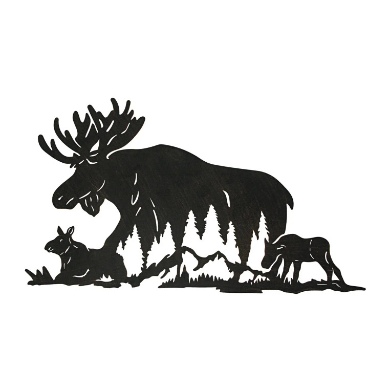 Black Laser-Cut Moose Family Wall Art