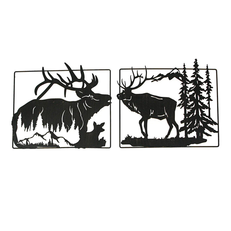 Black Laser-Cut Metal Elk Wall Art -Set of 2