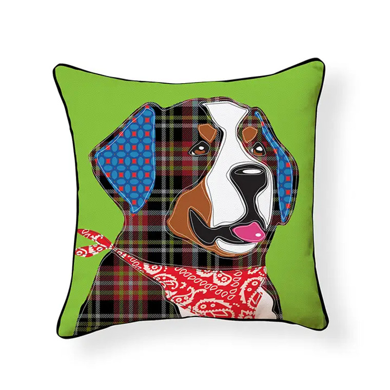 Plaid Bernese Mountain Dog Throw Pillow