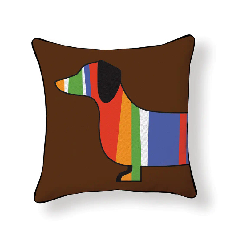 Colorful Wrap-Around Dachshund Throw Pillow