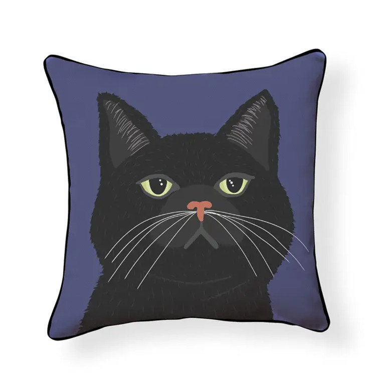 Black Cat Throw Pillow - Purple