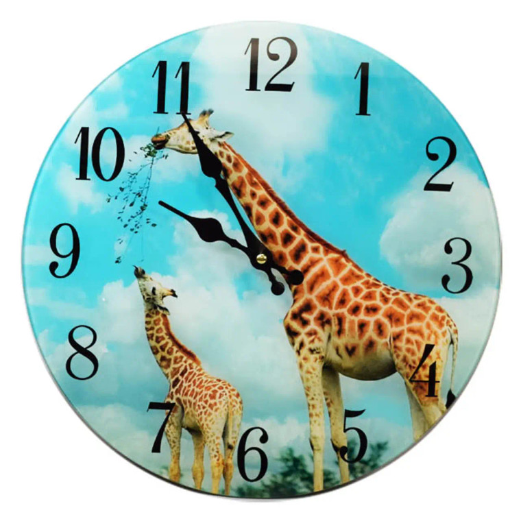 Giraffe & Baby Glass Wall Clock