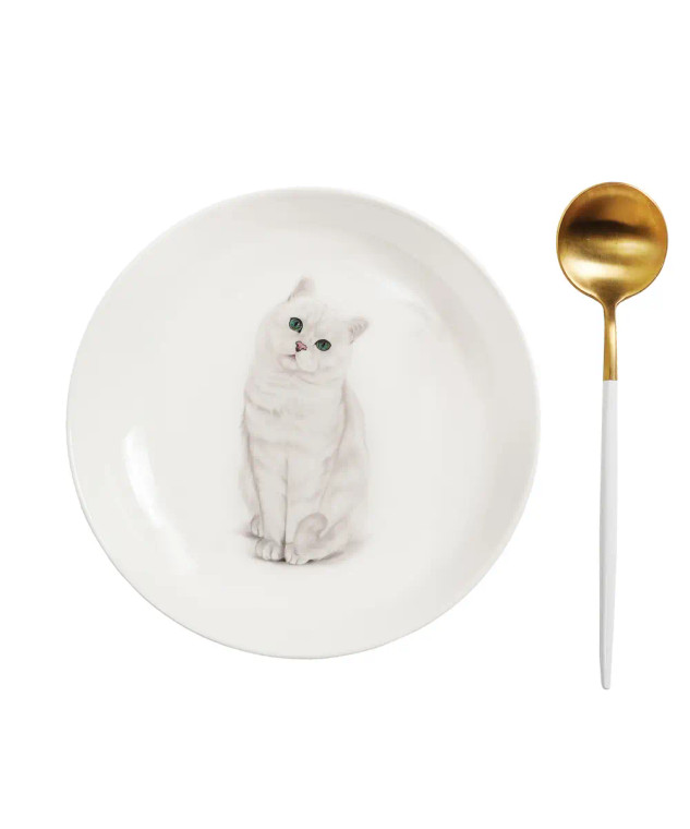 White British Shorthair Cat Dinner Plate - 8"