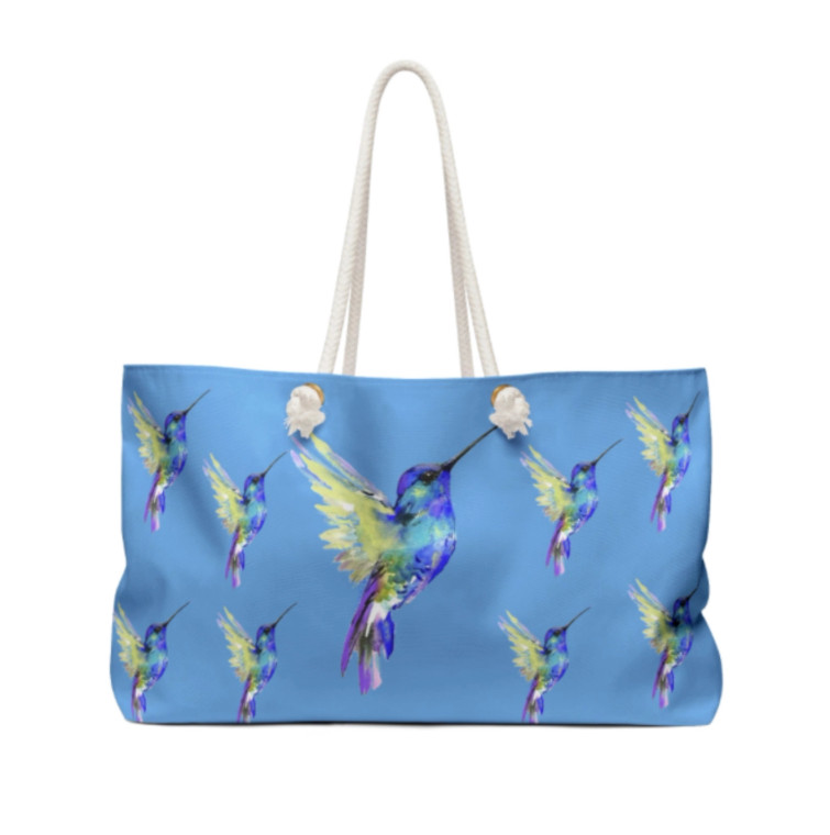 Flying Blue Hummingbird Weekender Bag
