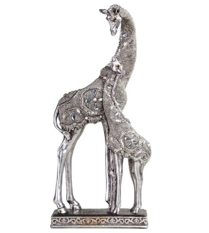 Silver Jeweled Giraffe & Baby Figurine