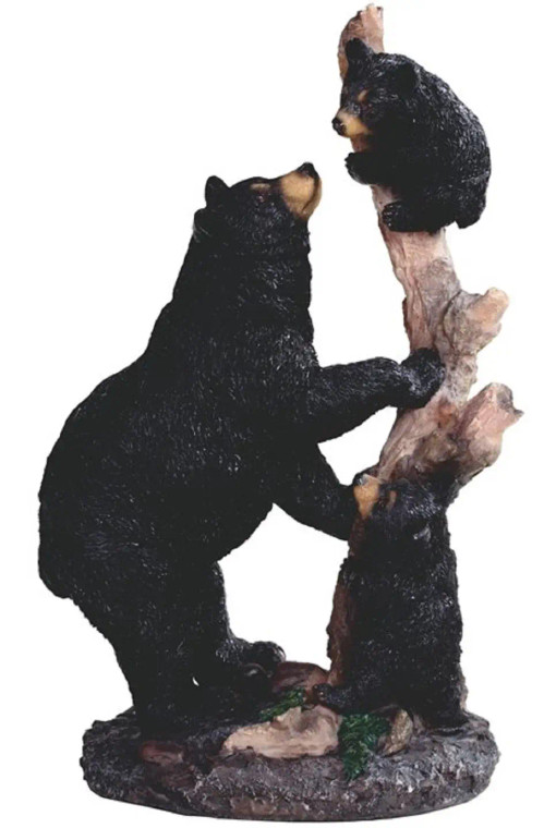 Black Bear & Cubs Playing on Tree Figurine