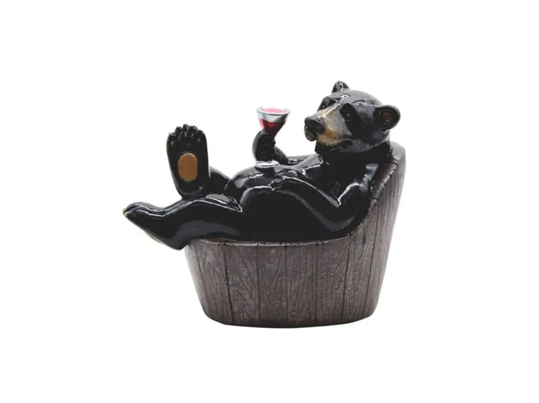 Relaxing Black Bear w/Wine Figurine