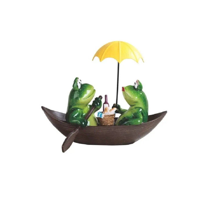 Frog Couple in Boat Figurine