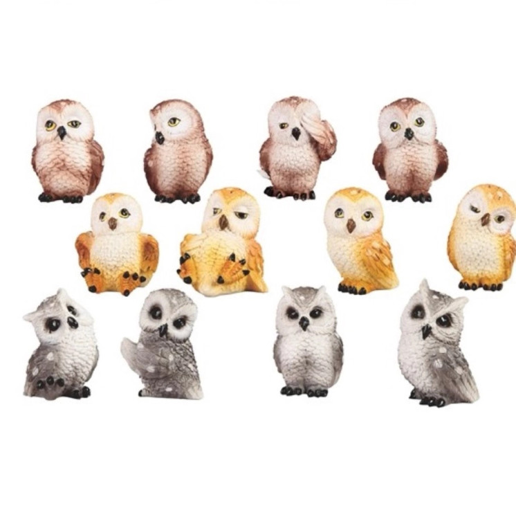 Mini Owl Figurines - Set of 12