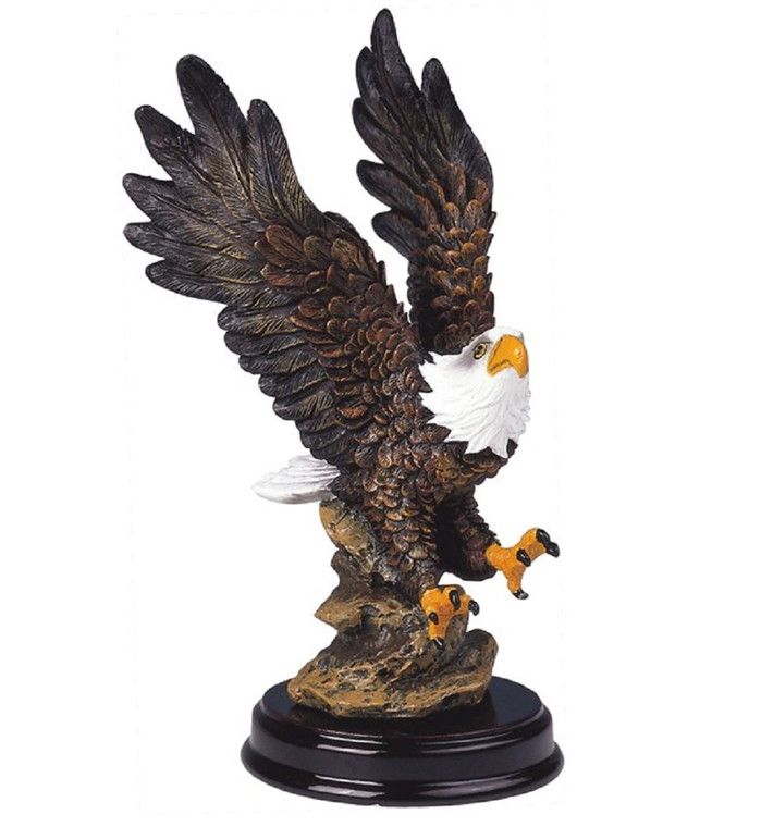 Landing Bald Eagle Figurine - On Wood Base