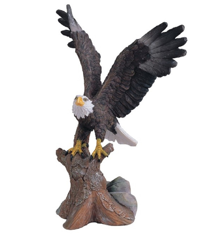 Landing Bald Eagle On Stump Figurine - 7"