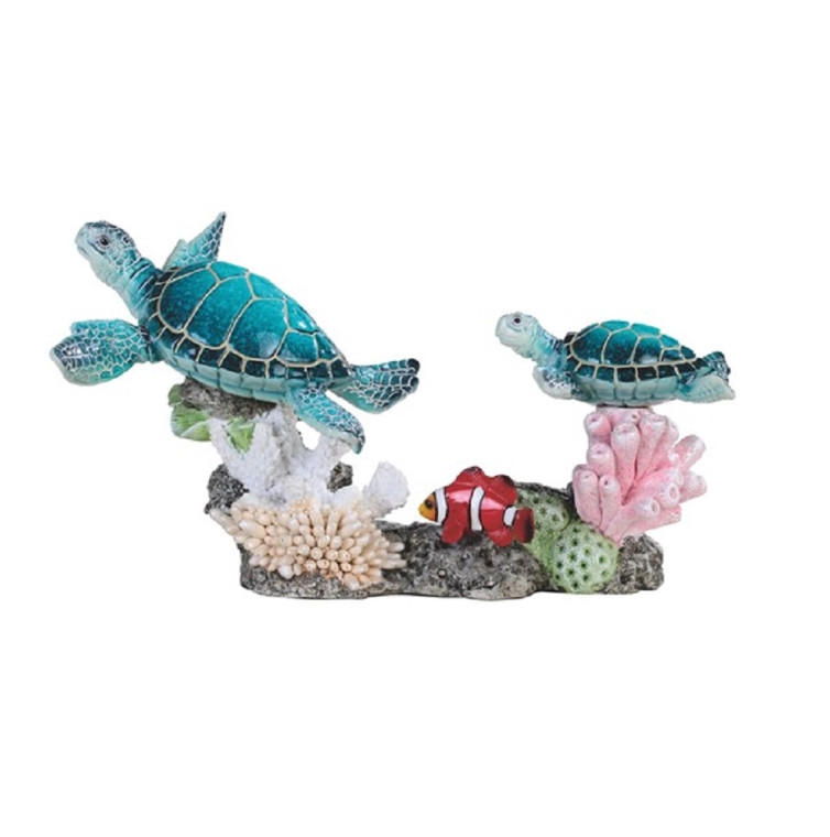 Blue Sea Turtles, Clownfish & Coral Figurine
