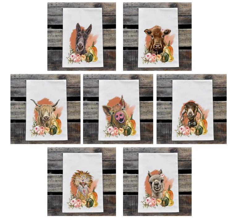 Fall Farm Animal Kitchen Towels - Set of 7