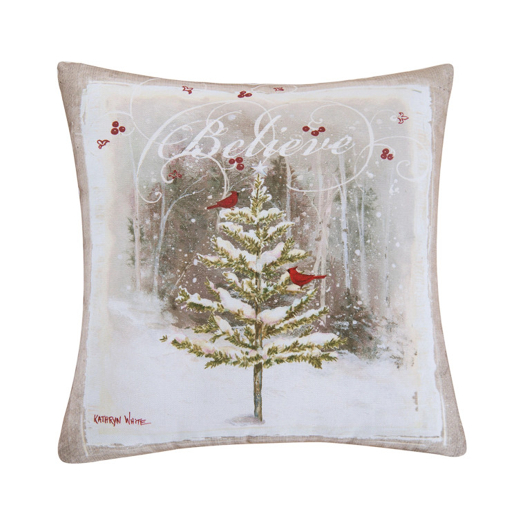 Winter Cardinals Throw Pillow - Believe