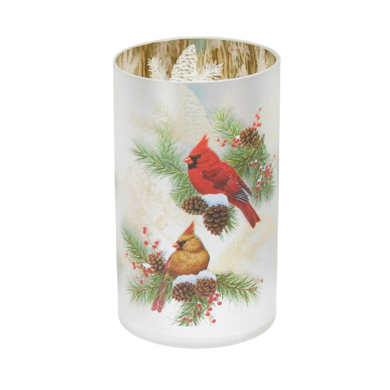 Glass Cardinal Christmas Candle Holder