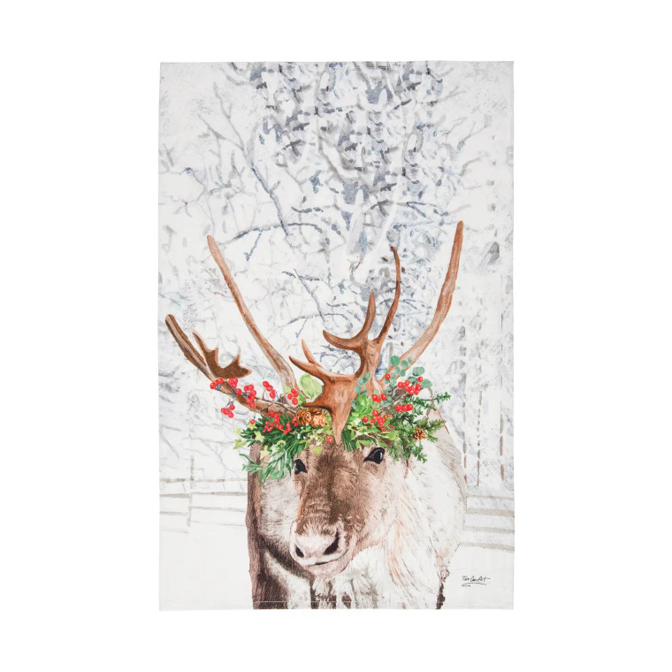 Holly Reindeer Christmas Kitchen Towel