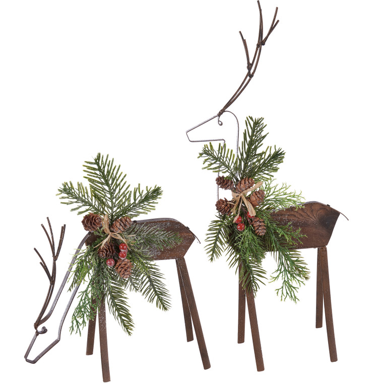 Wood & Metal Deer Christmas Figures - Set of 2