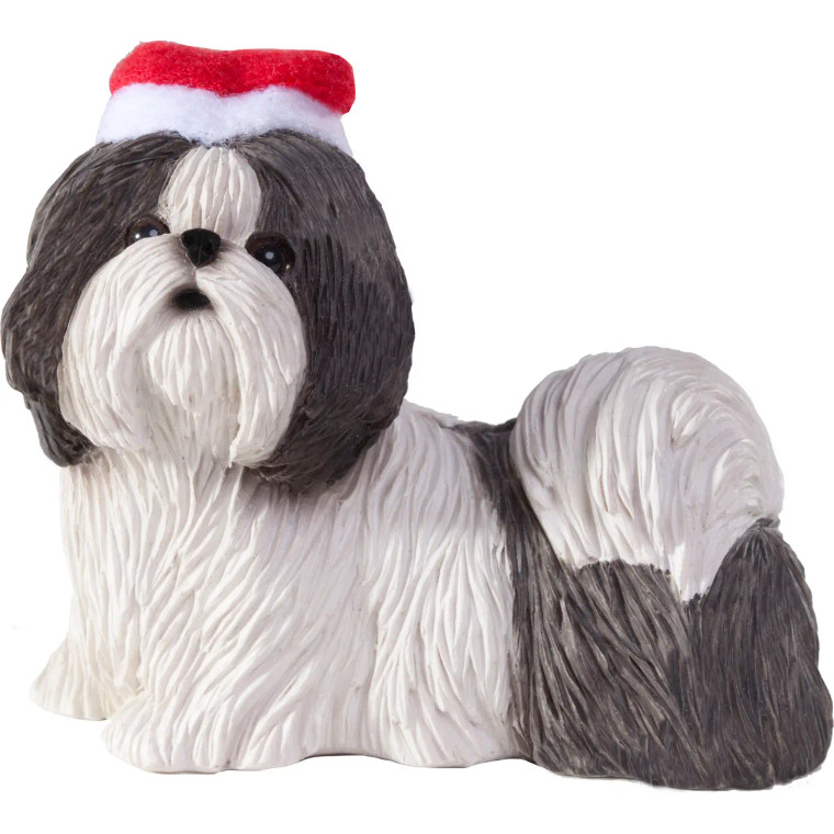 Santa Shih Tzu Figurine - Black/White