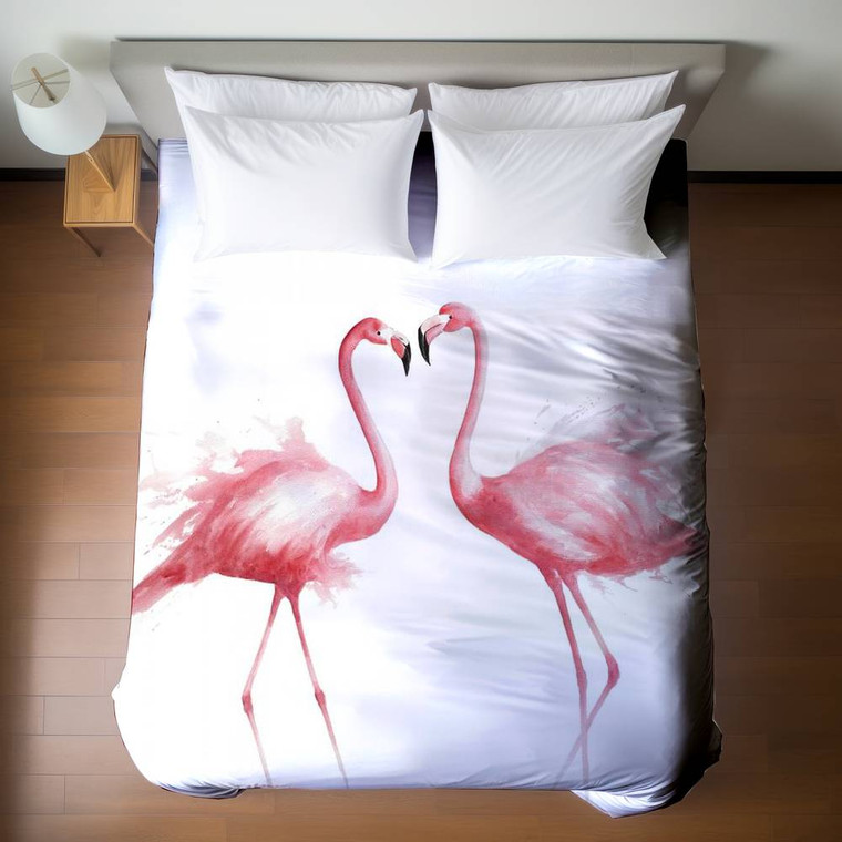 Pink Flamingo Couple Duvet Cover - Queen