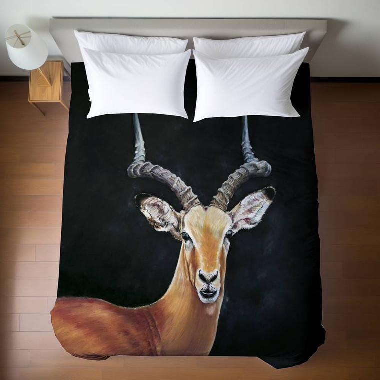 Antelope on Black Duvet Cover - Queen