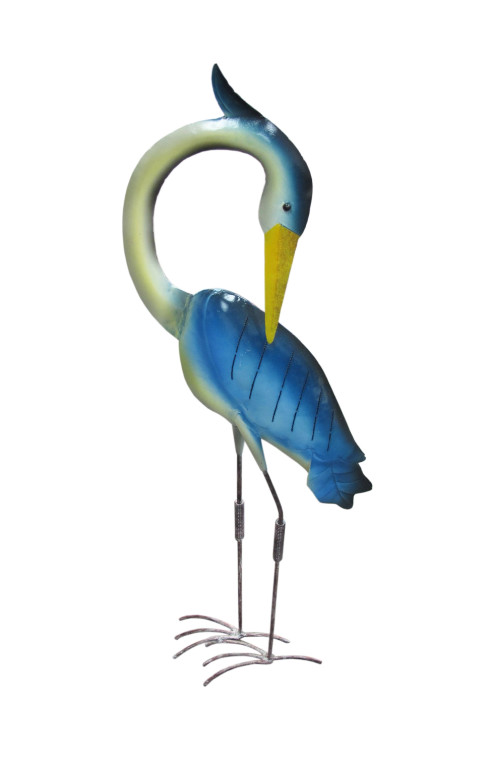 Blue Metal Egret Garden Statue