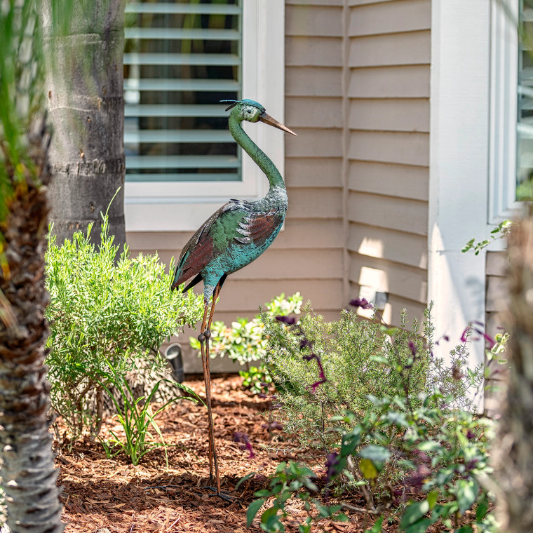 Rustic Metal Crane Garden Statue