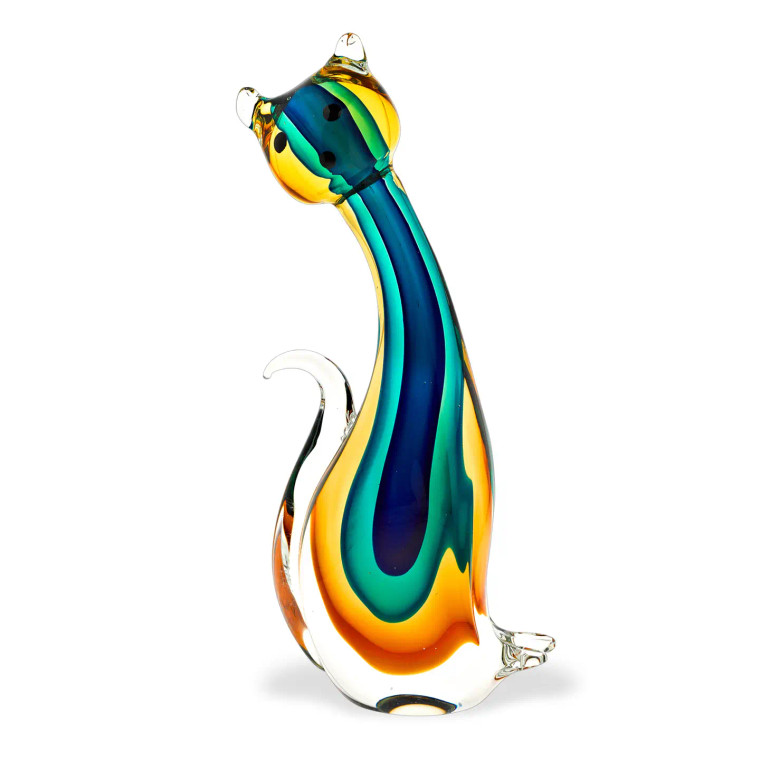 Multi-Colored Art Glass Cat Sculpture
