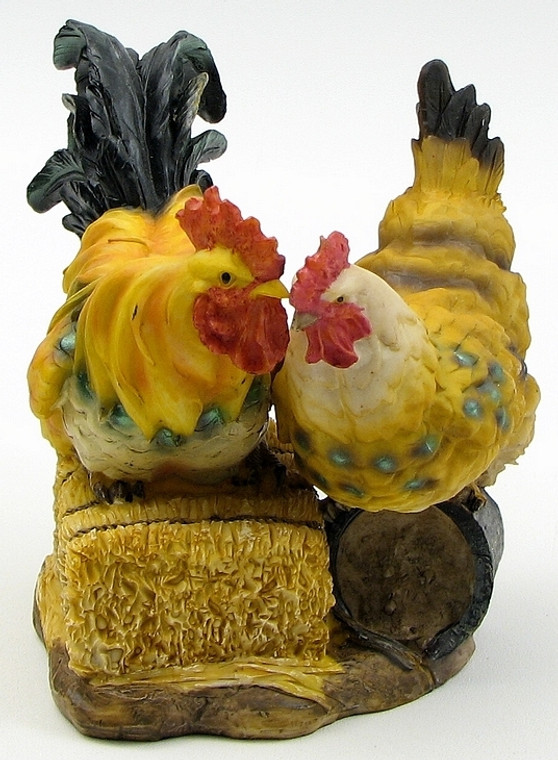 Rooster & Hen on Hay Bale Figurine