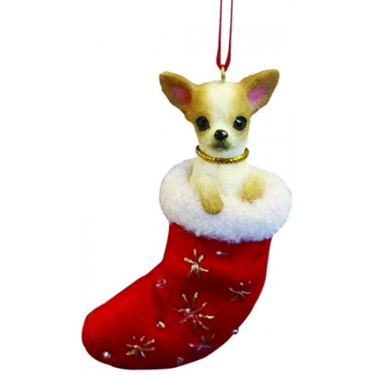 Chihuahua Stocking Christmas Ornament - Tan/White