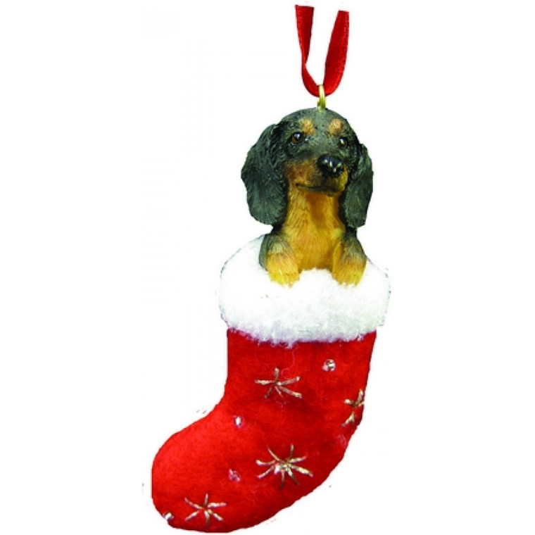 Dachshund Stocking Christmas Ornament - Black/Tan