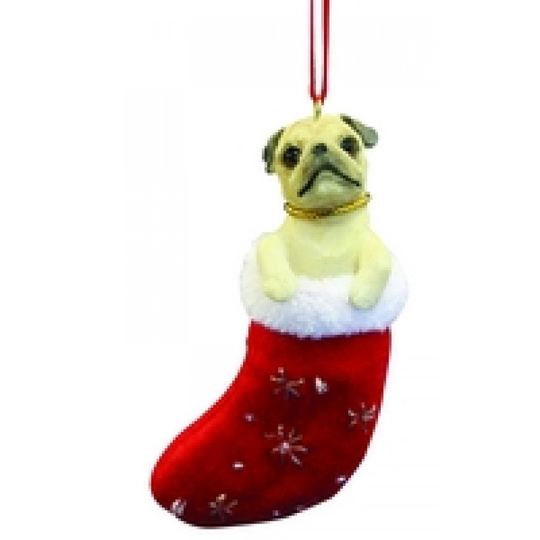 Pug Stocking Christmas Ornament - Tan