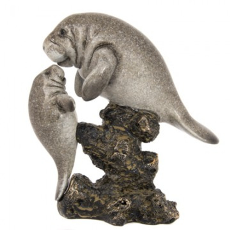 Manatee & Baby Figurine - on Rock Base