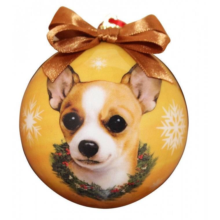 Chihuahua Christmas Ball Ornament - Tan/White