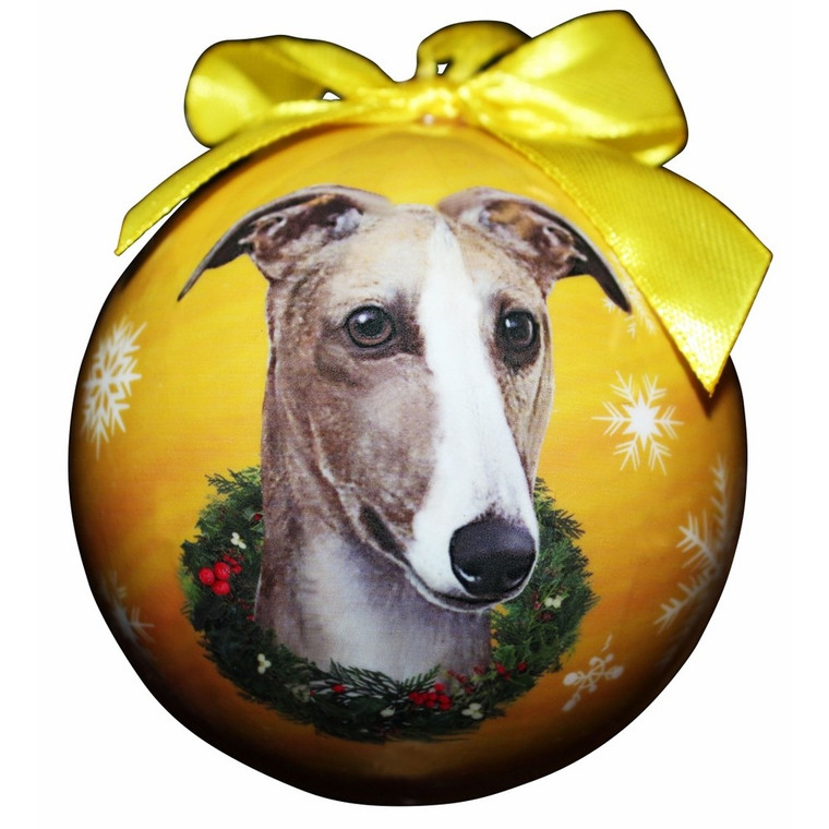 Greyhound Christmas Ball Ornament - Tan/White