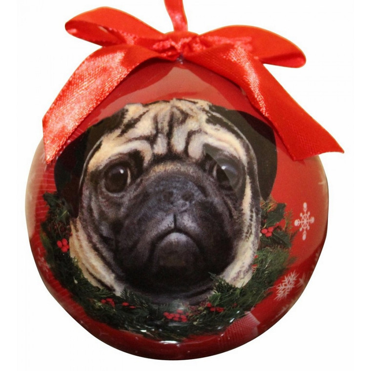 Pug Christmas Ball Ornament - Tan