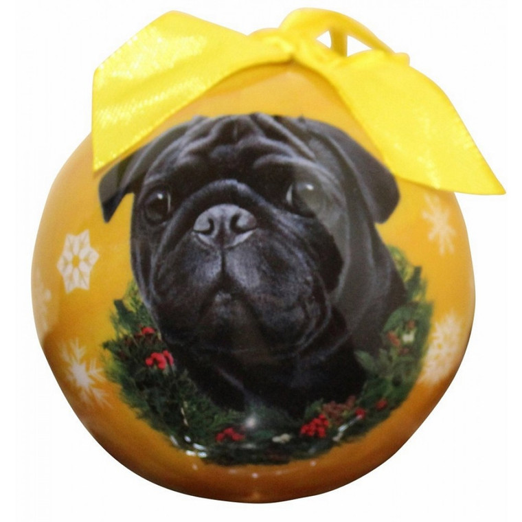 Pug Christmas Ball Ornament - Black