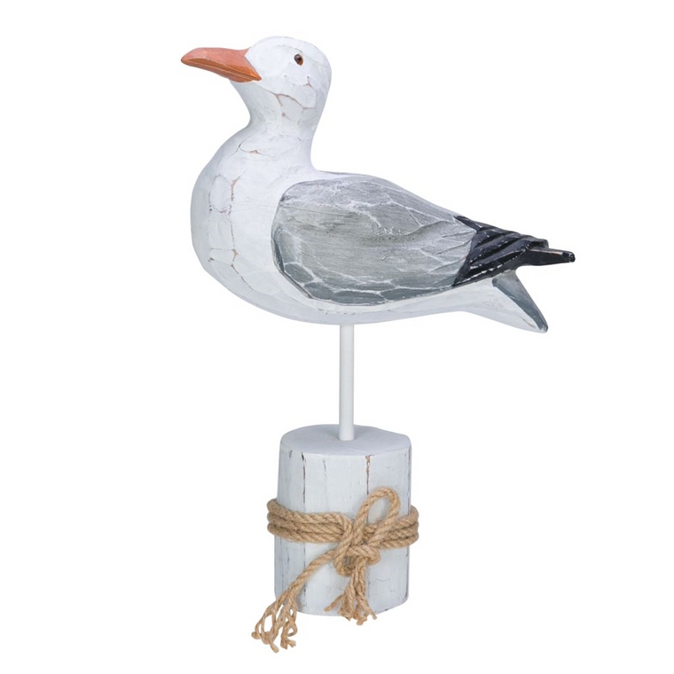 Wood Seagull on Piling Figurine