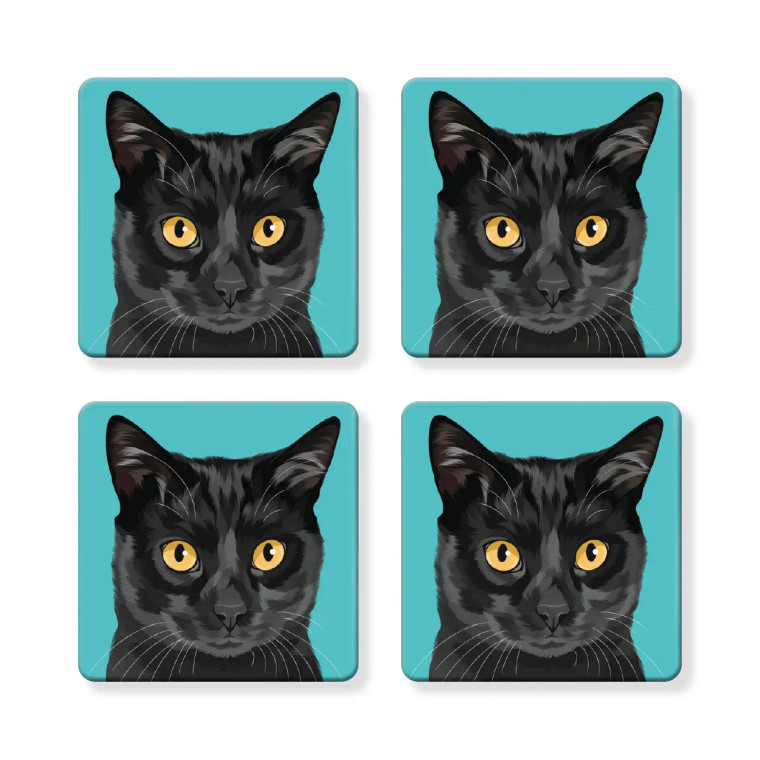 Black Cat Coaster - Set of 4