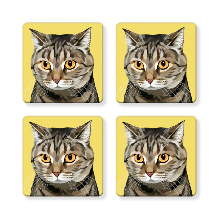 Brown Tabby Cat Coaster - Set of 4