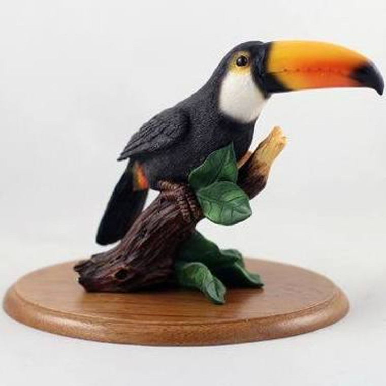 Toucan Figurine, White Breasted. on Wood Base