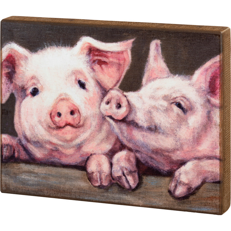 Pink Pigs Wood Block Art