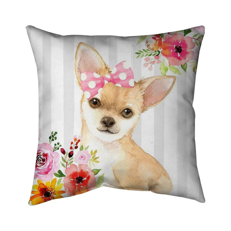 Floral Chihuahua Throw Pillow