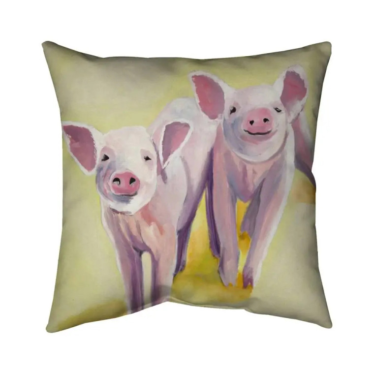 Pink Pigs on Yellow Throw Pillow