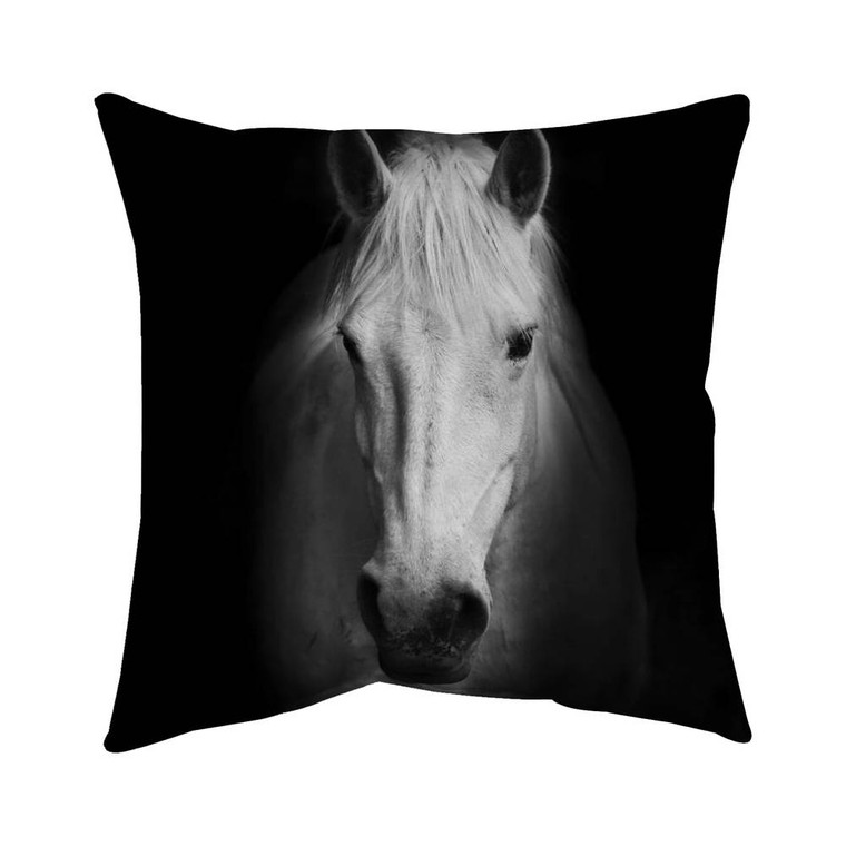 White Horse on Black Throw Pillow