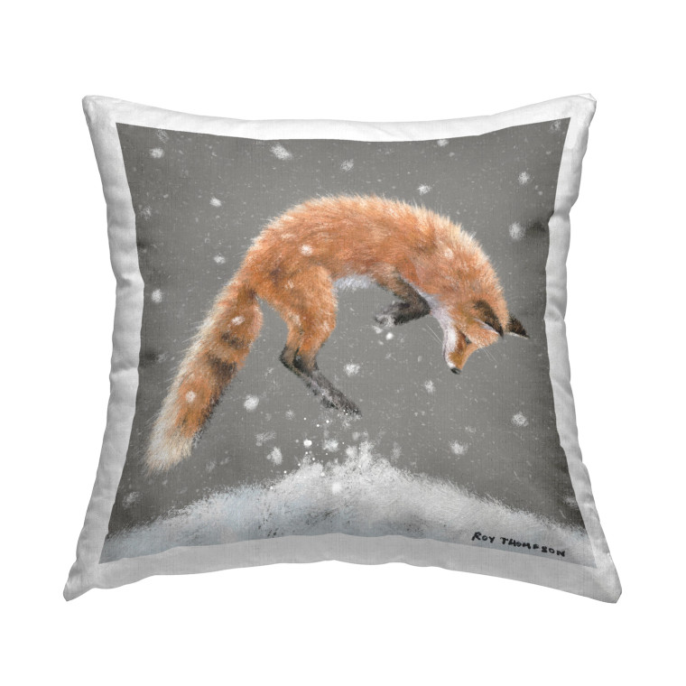 Playful Winter Fox Throw Pillow 