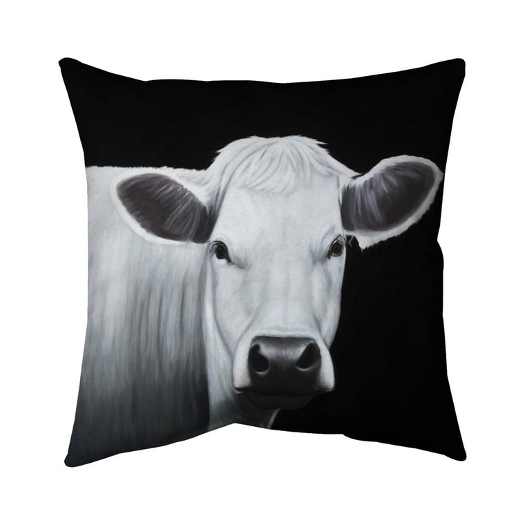 White Cow on Black Throw Pillow