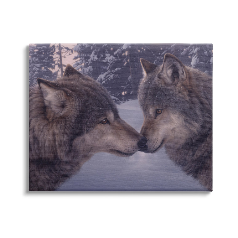 Winter Wolves Touching Noses - Canvas Art Print