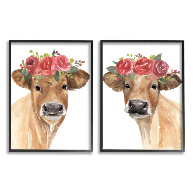 Rose Crowned Cows - Framed Art Print Set