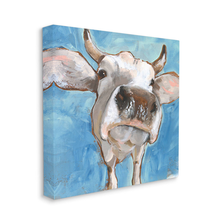 White Cow Close-Up Canvas Art Print
