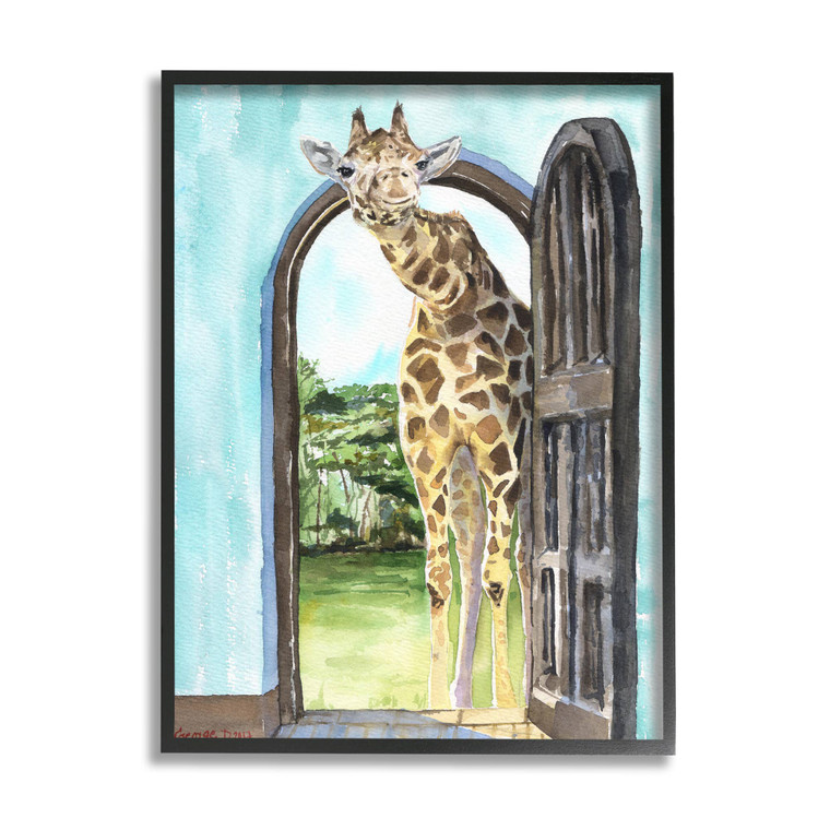 Giraffe in Doorway Framed Art Print